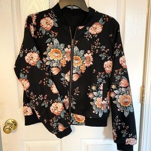 Forever 21 Black Floral Bomber Jacket